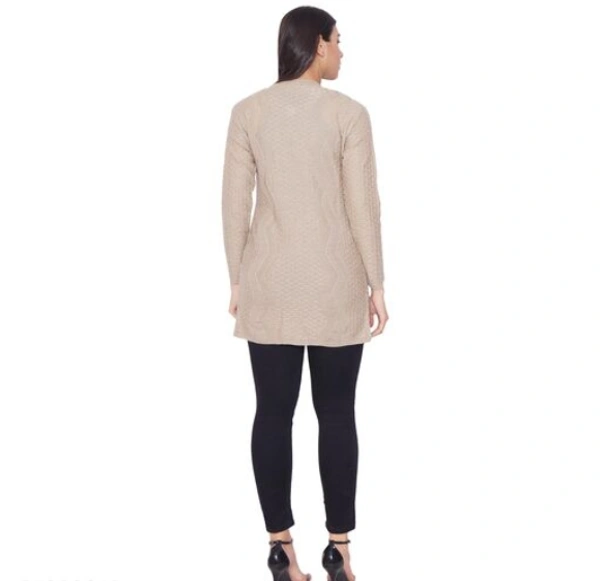 CALPTON Self Design/Knitted Design Acrylic Cream Full Sleeves Long Cardigan/ Shrug Beign - M, Cream, Acrylic, Pack of1